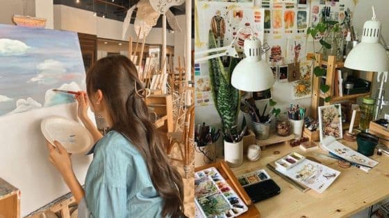 The best beginner-friendly DIY projects Artist painting a cloudscape in a studio; art supplies and colorful sketches displayed on a cozy wooden desk. | Sky Rye Design Artist painting a cloudscape in a studio; art supplies and colorful sketches displayed on a cozy wooden desk.