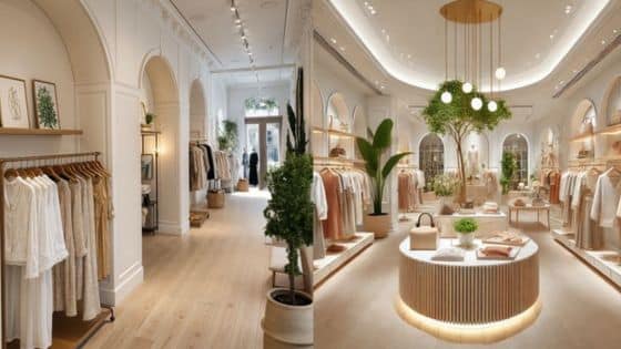 The introduction of AI-powered stores in mall kiosks will shape retail stores differently next year Contemporary clothing store with stylish displays, warm lighting, and lush plants creating an inviting shopping atmosphere. | Sky Rye Design Contemporary clothing store with stylish displays, warm lighting, and lush plants creating an inviting shopping atmosphere.