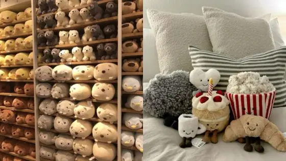 Top 10 Plush Toys From Movies And TV Series Cute plush toys neatly arranged on shelves and a bed, featuring bears, croissants, popcorn, and a cupcake design. | Sky Rye Design Cute plush toys neatly arranged on shelves and a bed, featuring bears, croissants, popcorn, and a cupcake design.