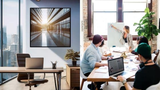 Viewing Deck Blog 1 Modern office space with city view; team collaborating in a meeting with laptops and whiteboard. | Sky Rye Design Modern office space with city view; team collaborating in a meeting with laptops and whiteboard.