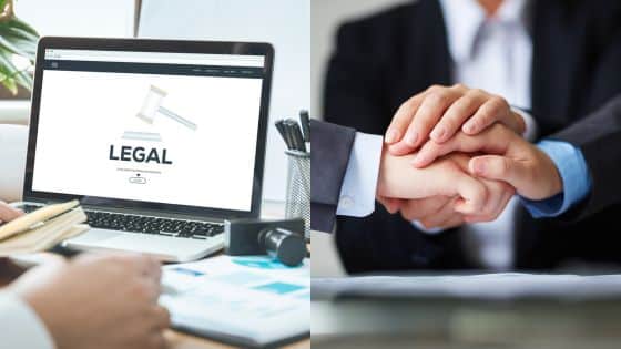 Viewing Deck Blog Laptop showing legal website; handshake in business attire, symbolizing legal services and consultation. | Sky Rye Design Laptop showing legal website; handshake in business attire, symbolizing legal services and consultation.