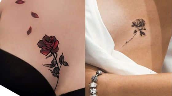 Elegant rose tattoos on skin, featuring detailed designs with petals and stems. Perfect for floral tattoo inspiration.