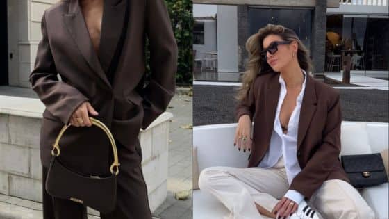 Viewing Deck Blog 16 Fashionable women in brown blazers, one with matching pants and bag, another with white pants and sunglasses. | Sky Rye Design Fashionable women in brown blazers, one with matching pants and bag, another with white pants and sunglasses.