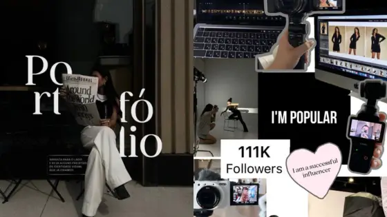 Viewing Deck Blog-2 Collage of a fashion influencer with a portfolio, camera setup, and social media follower count of 111K. | Sky Rye Design Collage of a fashion influencer with a portfolio, camera setup, and social media follower count of 111K.