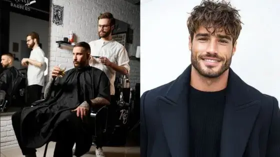 Viewing Deck Blog-2 Barber styling a man's hair in a modern barbershop; stylish male model displaying trendy haircut and fashion. | Sky Rye Design Barber styling a man's hair in a modern barbershop; stylish male model displaying trendy haircut and fashion.