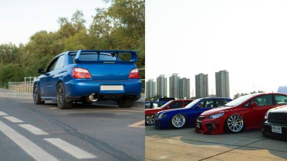 Viewing Deck Blog-2 Blue sports car driving on road; line-up of colorful modified cars parked in urban setting with skyline backdrop. | Sky Rye Design Blue sports car driving on road; line-up of colorful modified cars parked in urban setting with skyline backdrop.