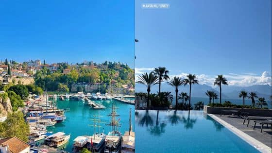 Viewing Deck Blog - 2025-04-27T093648291 Scenic Antalya harbor with boats and vibrant landscape; infinity pool view with palm trees against a clear blue sky. | Sky Rye Design Scenic Antalya harbor with boats and vibrant landscape; infinity pool view with palm trees against a clear blue sky.