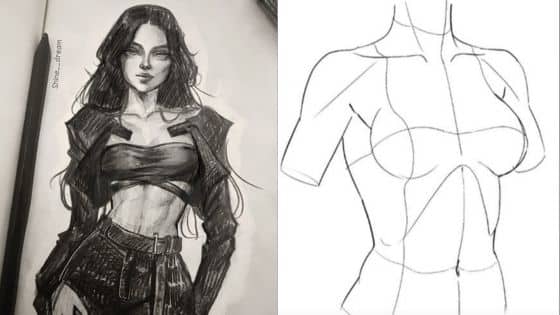 Viewing Deck Blog - 2025-04-27T200225369 Stylish woman sketch in grayscale next to a torso outline, highlighting artistic drawing techniques and fashion flair. | Sky Rye Design Stylish woman sketch in grayscale next to a torso outline, highlighting artistic drawing techniques and fashion flair.