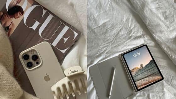 Viewing Deck Blog - 2025-04-29T215328010 Stylish iPhone, Vogue magazine, hair clip, and iPad with stylus on a cozy bed setup, embodying modern digital lifestyle. | Sky Rye Design Stylish iPhone, Vogue magazine, hair clip, and iPad with stylus on a cozy bed setup, embodying modern digital lifestyle.