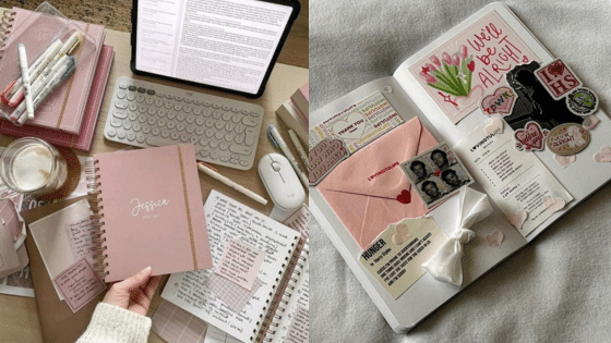 Viewing Deck Blog 4 Stylish desk with iPad, keyboard, planner, and scrapbook in pink theme for creative journaling and planning. | Sky Rye Design Stylish desk with iPad, keyboard, planner, and scrapbook in pink theme for creative journaling and planning.