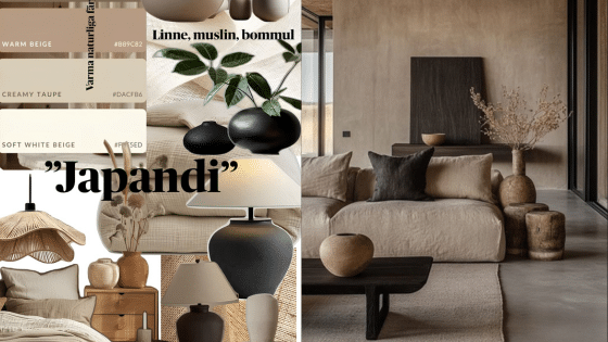 Japandi style living room with beige tones, minimalist decor, and natural materials for a serene, harmonious space.