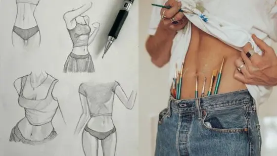 Viewing Deck Blog Fashion sketchbook and creative painting with brushes tucked into jeans. | Sky Rye Design Fashion sketchbook and creative painting with brushes tucked into jeans.