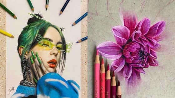 Viewing Deck Blog 70 Vibrant colored pencil drawings: a woman's portrait and a pink flower, surrounded by pencils, showcasing artistic talent. | Sky Rye Design Vibrant colored pencil drawings: a woman's portrait and a pink flower, surrounded by pencils, showcasing artistic talent.