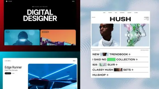 Viewing Deck Blog 76 Collage of digital design and fashion websites, showcasing modern layouts and creative visuals. | Sky Rye Design Collage of digital design and fashion websites, showcasing modern layouts and creative visuals.