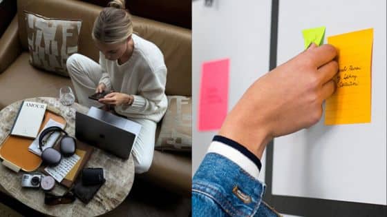 Viewing Deck Blog 99 Person working on a laptop with gadgets on table; hand pinning colorful notes on a board. | Sky Rye Design Person working on a laptop with gadgets on table; hand pinning colorful notes on a board.