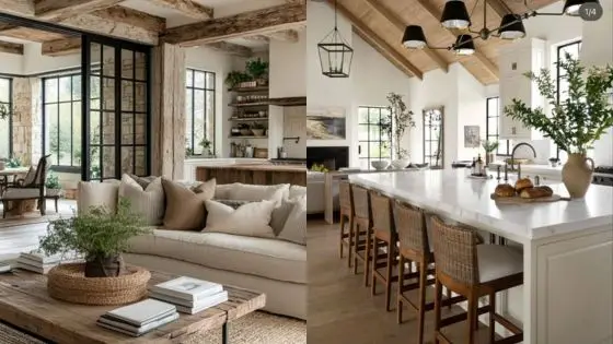 Why Moving Is More Than Just a Change of Address Stylish rustic living room and kitchen with wooden beams, cozy sofas, large island, and greenery accents. | Sky Rye Design Stylish rustic living room and kitchen with wooden beams, cozy sofas, large island, and greenery accents.