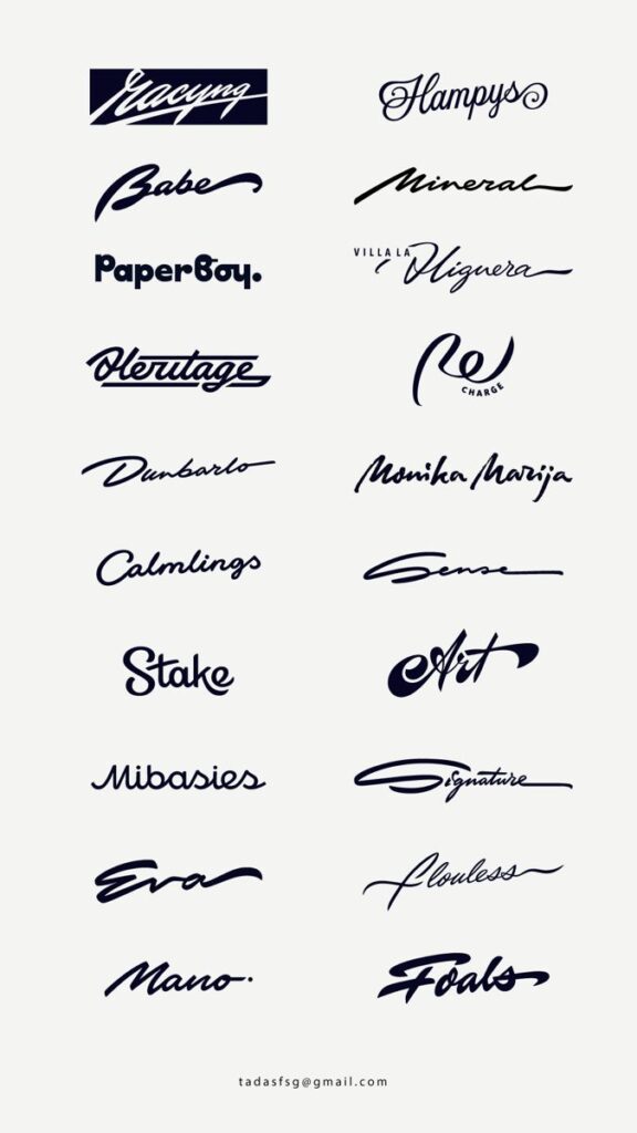 Various stylish handwritten font logos, showcasing diverse design aesthetics.