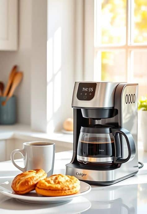 b1e3cb6a87b7b0cc901e44d981350690 Modern coffee maker brewing in a sunlit kitchen with fresh pastries and a cup, creating a cozy morning vibe. | Sky Rye Design Modern coffee maker brewing in a sunlit kitchen with fresh pastries and a cup, creating a cozy morning vibe.