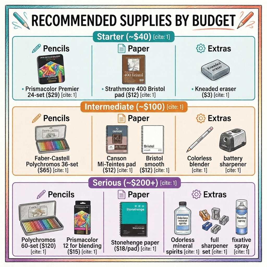 unnamed - 2026-02-26T230316491 Infographic: recommended art supplies by budget — starter ~, intermediate ~0, serious ~0+, with pencils and paper. | Sky Rye Design Infographic: recommended art supplies by budget — starter ~, intermediate ~0, serious ~0+, with pencils and paper.