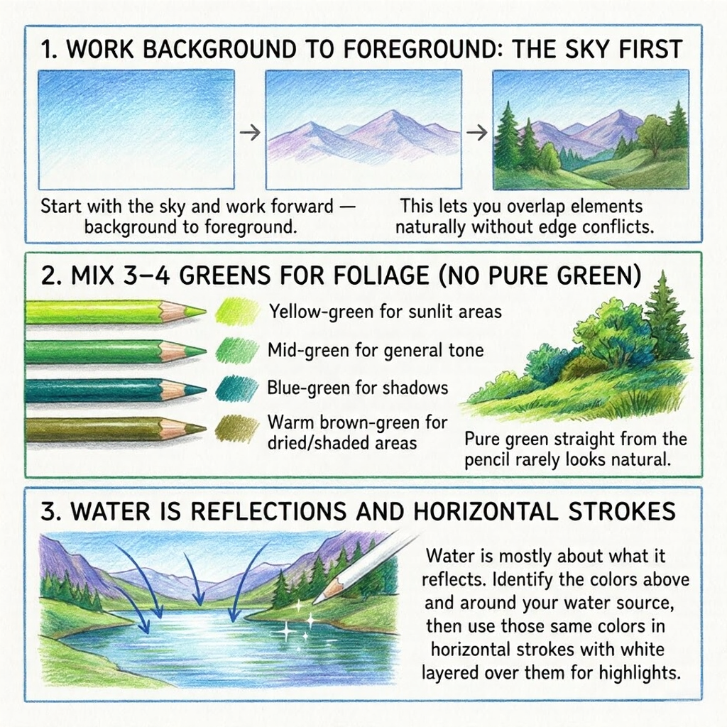 unnamed - 2026-02-26T224725838 Colored-pencil landscape tutorial: 3 steps — sky first, mix 3–4 greens, render water as reflections using horiz strokes | Sky Rye Design Colored-pencil landscape tutorial: 3 steps — sky first, mix 3–4 greens, render water as reflections using horiz strokes