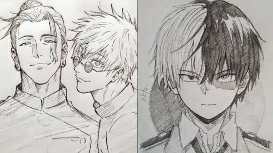 easy anime drawings Pencil sketches of three anime characters with unique hairstyles and expressions, featuring two on left, one on right. | Sky Rye Design Pencil sketches of three anime characters with unique hairstyles and expressions, featuring two on left, one on right.