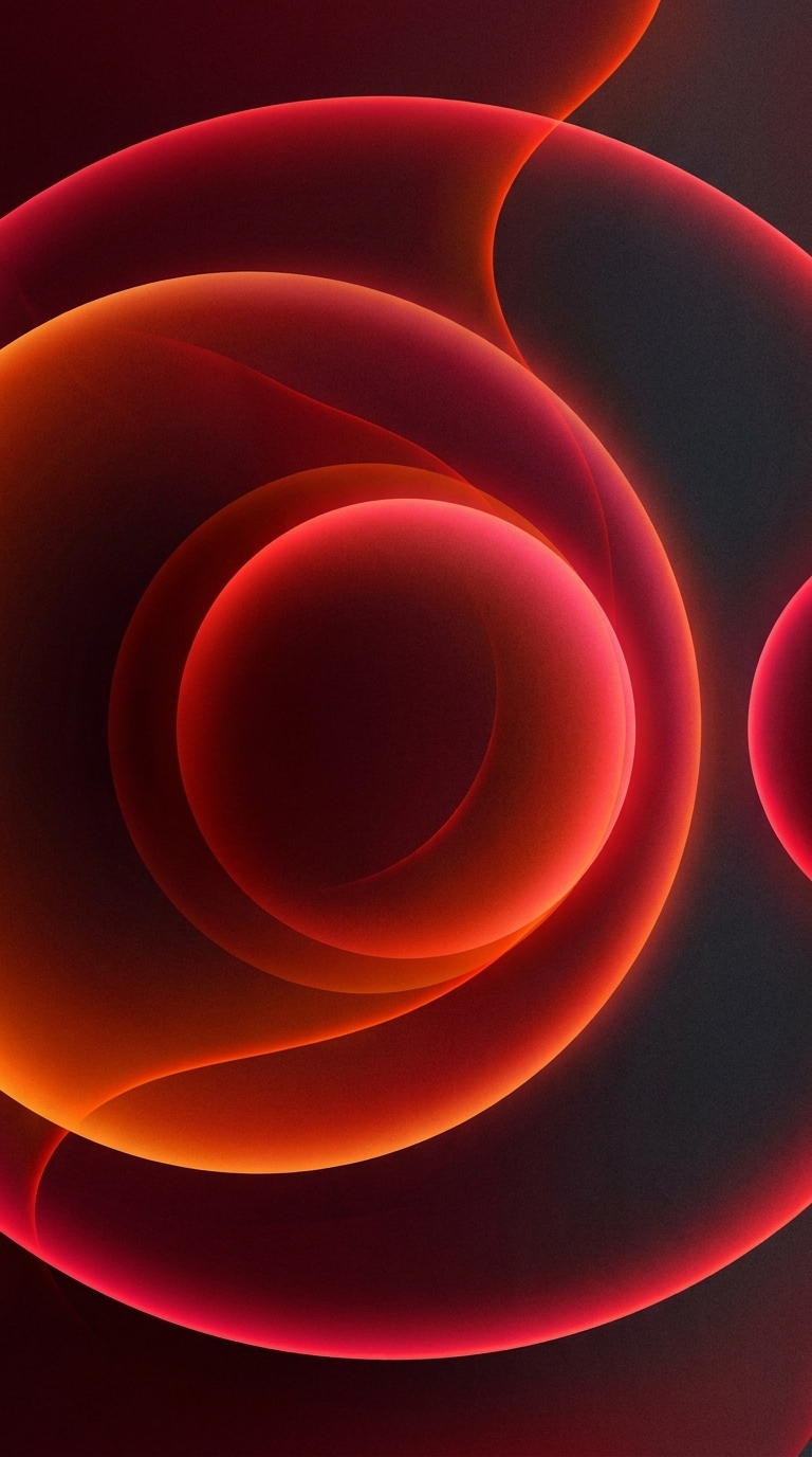 Abstract red-orange gradient wallpaper with glowing concentric circles on dark background, modern mobile wallpaper