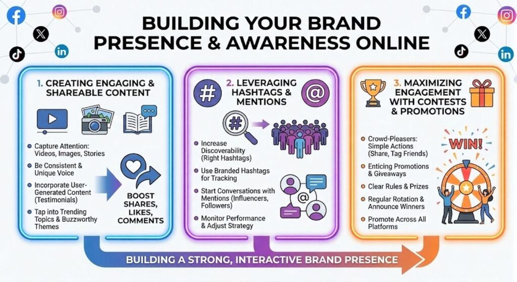 unnamed 94 Infographic: 3 steps to build brand presence online — engaging content, targeted hashtags & mentions, and contests to boost engagement. | Sky Rye Design Infographic: 3 steps to build brand presence online — engaging content, targeted hashtags & mentions, and contests to boost engagement.
