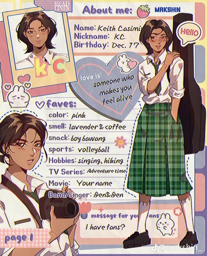 00a90cd5-1159-400b-8e4e-ff3d327b0765 Illustrated character profile featuring Keith Casimir KC with hobbies, favorites, and a love quote in vibrant design. | Sky Rye Design Illustrated character profile featuring Keith Casimir KC with hobbies, favorites, and a love quote in vibrant design.