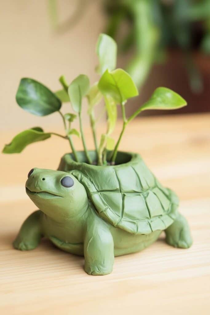 05a5d6a7b86566025ad60db3dc4349e6 Turtle-shaped planter with green leaves on a wooden table, adding a touch of nature to indoor decor. | Sky Rye Design Turtle-shaped planter with green leaves on a wooden table, adding a touch of nature to indoor decor.