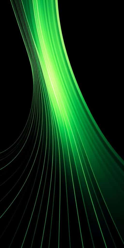 Green abstract wave design on a black background.