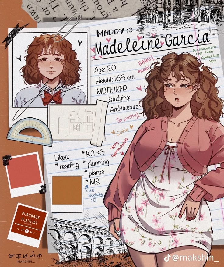 1e1793e4-b114-45bb-9f5c-03ad1201ca0b Illustrated profile of Madeleine Garcia, 20, architecture student, featuring likes and personal traits. | Sky Rye Design Illustrated profile of Madeleine Garcia, 20, architecture student, featuring likes and personal traits.