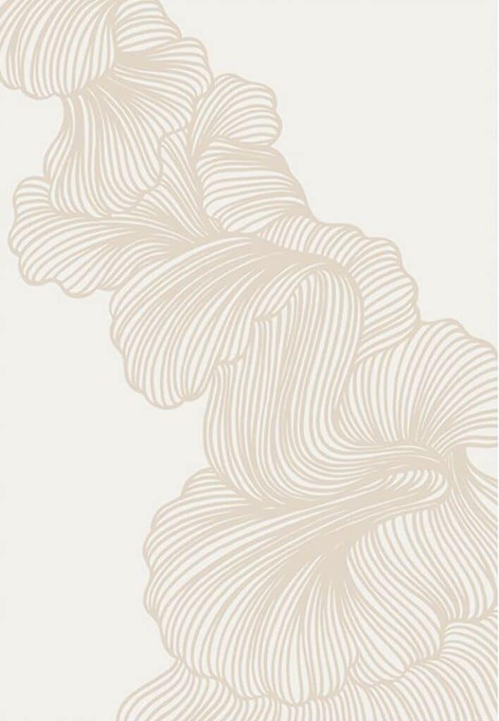 Abstract beige line art design on a light background, resembling flowing waves or floral patterns for modern decor.