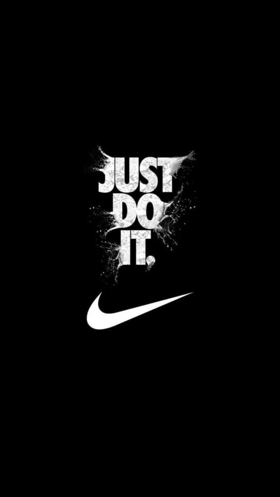 Nike slogan Just Do It with swoosh logo on black background.