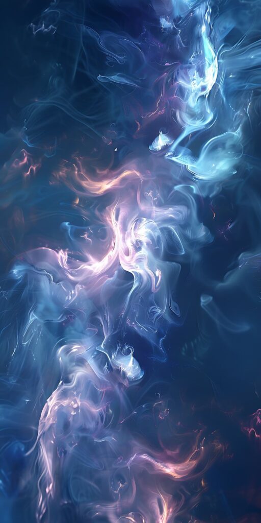 Abstract swirling smoke in blue and pink hues creating a mystical, ethereal effect on a dark background.