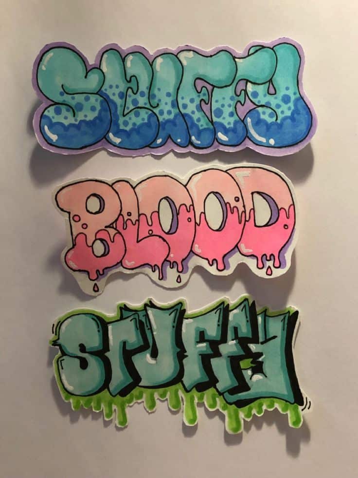 37686562d0f4de02f72fb880d25ff887 Colorful graffiti-style lettering of Slutty Blood Stuff with vibrant blue, pink, and green hues. | Sky Rye Design Colorful graffiti-style lettering of Slutty Blood Stuff with vibrant blue, pink, and green hues.