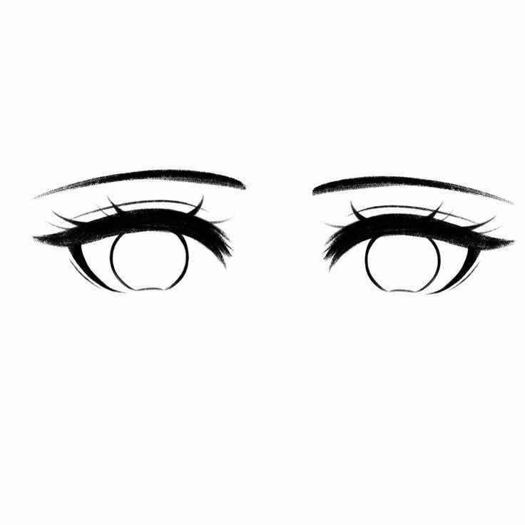 Anime-style eyes drawing with detailed lashes and eyebrows.