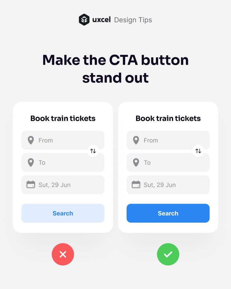 Design tip: Make your CTA button stand out. Two examples of train ticket booking forms with search buttons.