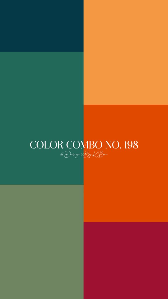 Color combination palette featuring teal, orange, green, red, and mustard tones, labeled Color Combo No. 198.