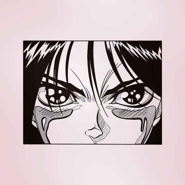 Close-up of intense anime character's eyes, showcasing dramatic expression and bold line art.