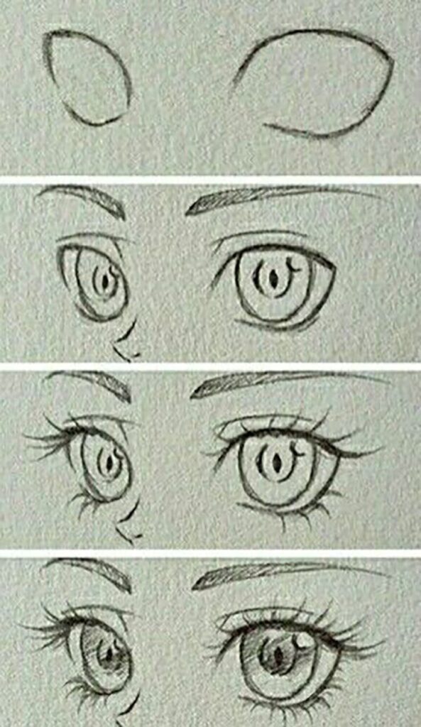 Step-by-step guide to drawing realistic cartoon eyes, from outline to details.