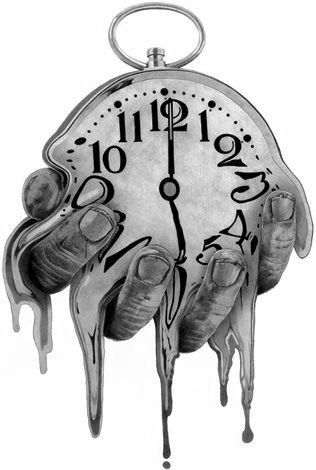 Surreal melting clock clutched by hand, illustrating the concept of time slipping away in a Dali-inspired artwork.
