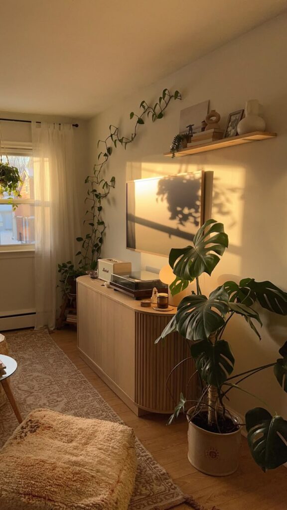 6cd15835a201474eca726d364faf5d1c Cozy living room with indoor plants, sunlight, and modern decor creating a warm, inviting atmosphere. | Sky Rye Design Cozy living room with indoor plants, sunlight, and modern decor creating a warm, inviting atmosphere.