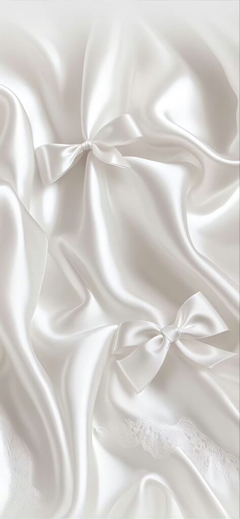 Elegant white satin with bows and lace, perfect for wedding decor or bridal fashion design inspiration.