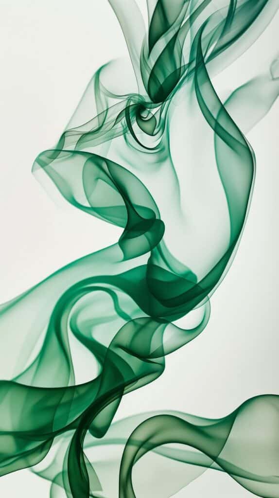 Elegant green smoke swirls on a light background, creating an abstract, ethereal design.