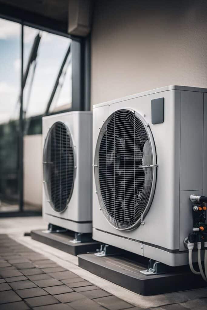 Two modern HVAC units installed outdoors for efficient heating and cooling systems.