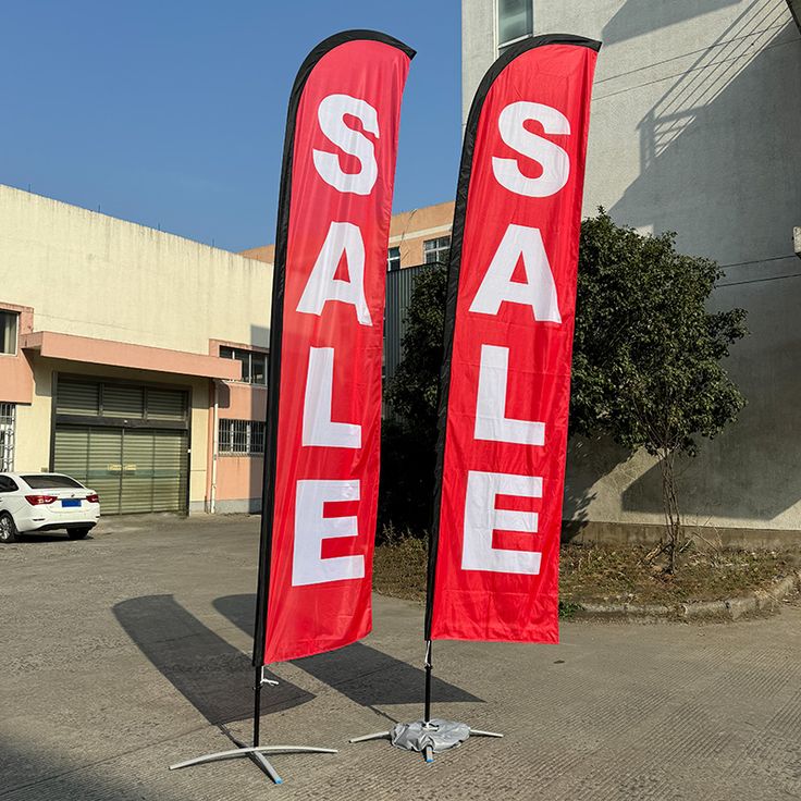 Big Sale swooper flag outdoor business promotional flag Sign for 15ft flagpole Double-sided Red sale banners outside a building, promoting discounts and attracting customers. | Sky Rye Design Red sale banners outside a building, promoting discounts and attracting customers.