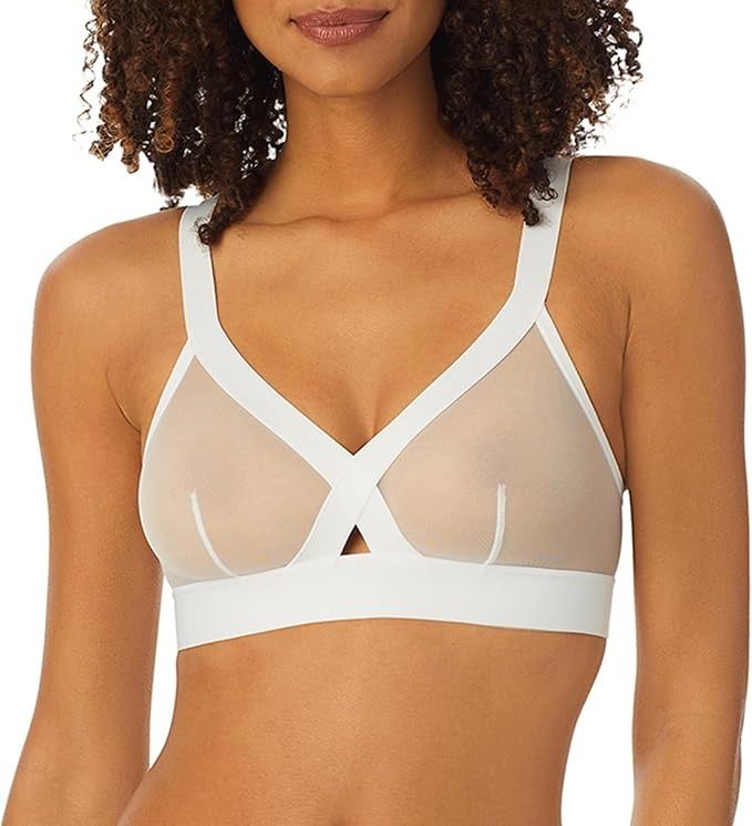 Women's sheer white bralette with crisscross design, offering a stylish and comfortable fit. Perfect for everyday wear.