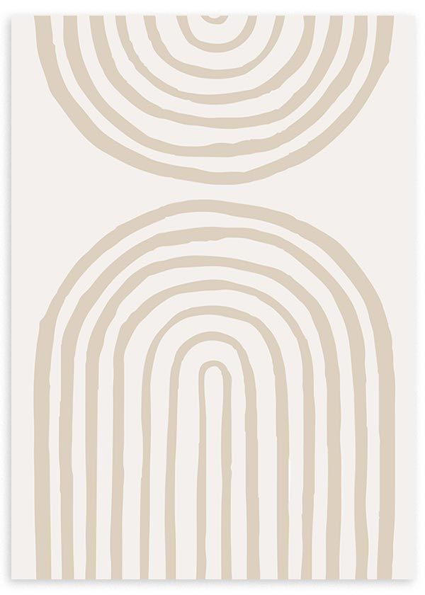 Abstract beige geometric pattern with concentric arcs on a white background. Minimalist design for modern decor.