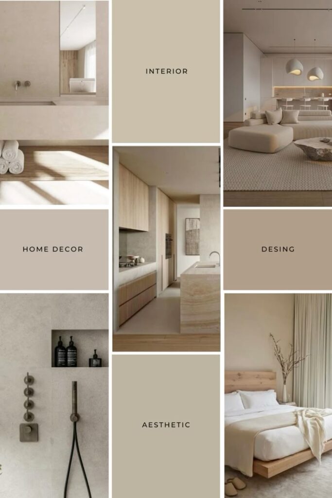 Modern minimalist home interiors featuring neutral tones and sleek design elements for a tranquil living space.
