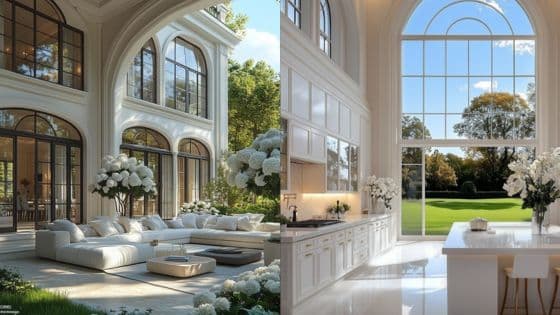 How Can Tell If a Builder Specializes in Luxury Homes Luxurious living room and kitchen with large windows, elegant decor, and garden views. | Sky Rye Design Luxurious living room and kitchen with large windows, elegant decor, and garden views.
